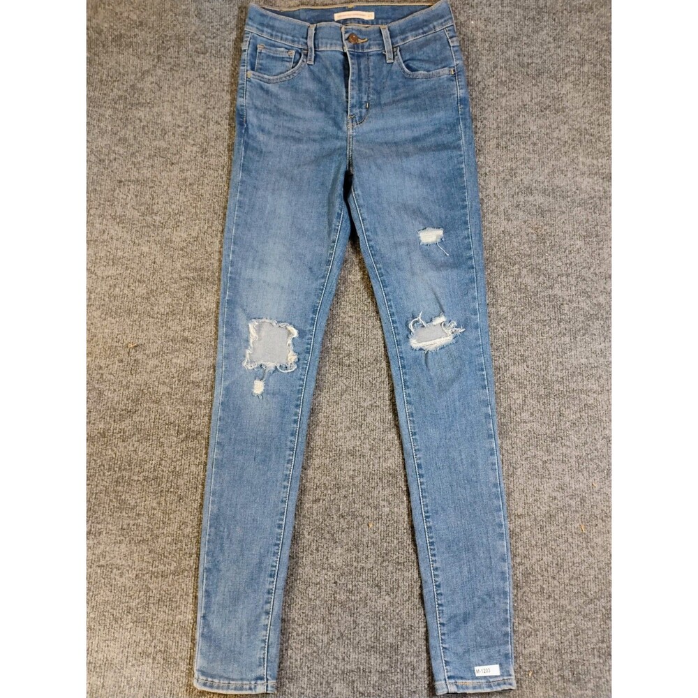 Levis 720 High Rise Super Skinny Jeans Women 25 25x30 Blue Distressed Raw Hem